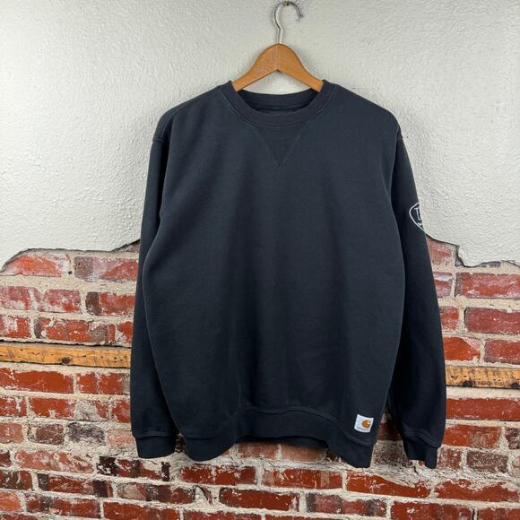 Carhartt Sweatshirt Size Medium Black Fleece Crewneck Pullover Loose Fit Casual - Picture 1 of 7